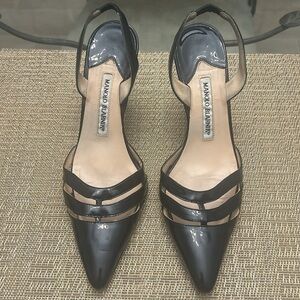Manolo Blahnik Black Patent Leather Slingback Pumps - 36.5 (US 6.5)